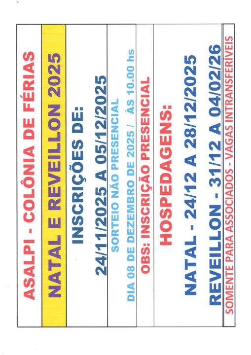 INSCRIÇÃO PARA SORTEIO - NATAL E ANO NOVO, COLÔNIA DE FÉRIAS 