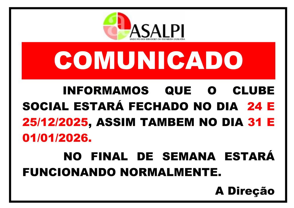 COMUNICAMOS QUE O CLUBE ESTARÁ FECHADO NO DIA 24 E 25/12/2025 E 31 E 01/01/2026
