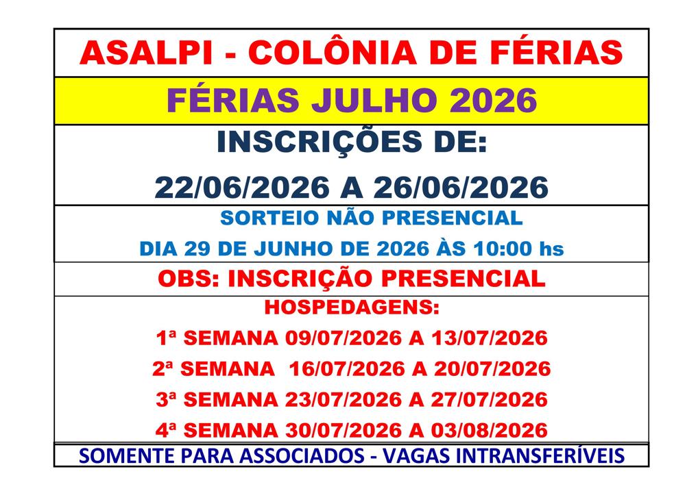 SORTEIO COLONIA JULHO